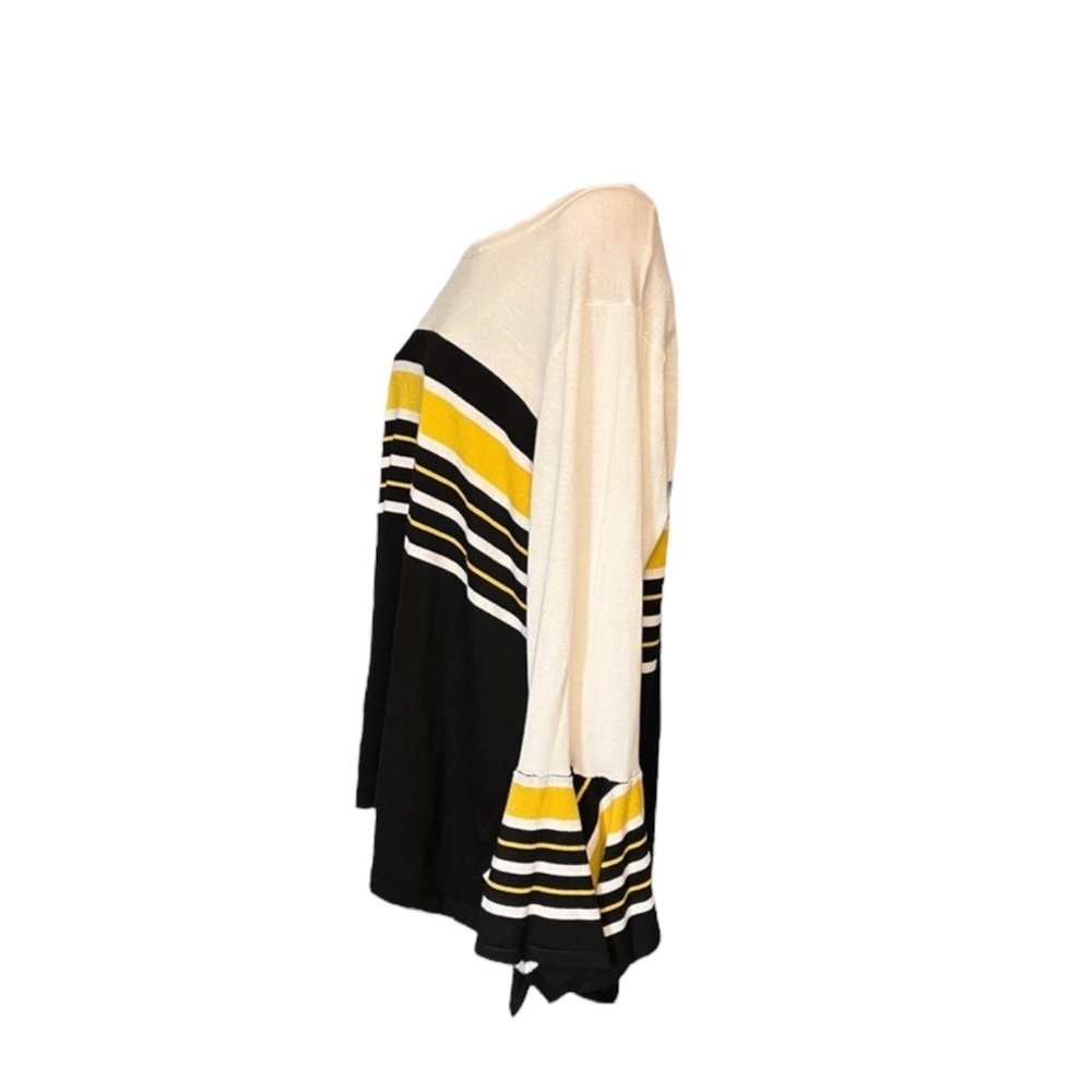 MELISSA PAIGE Striped Bell Sleeve Sweater White, Yellow and Blk PETITE Size PM - Picture 6 of 11